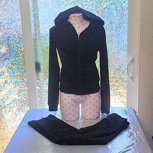Y2k Vintage Juicy Couture Black GLITTER Velour Tracksuit Sweatsuit SZ:S